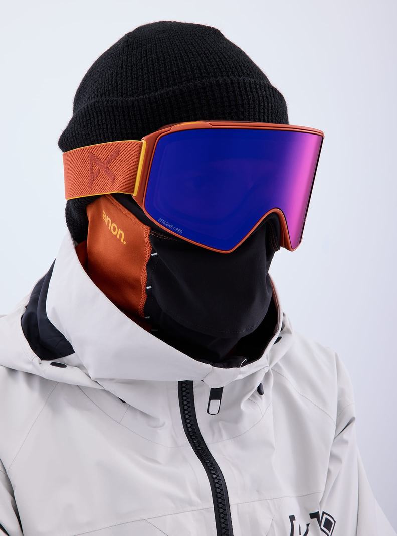 Burton Anon M4 Goggles (Cylindrical) + Bonus Lens + MFI® Face Mask Okuliare Panske Oranžové Červené | 68125-LMXQ