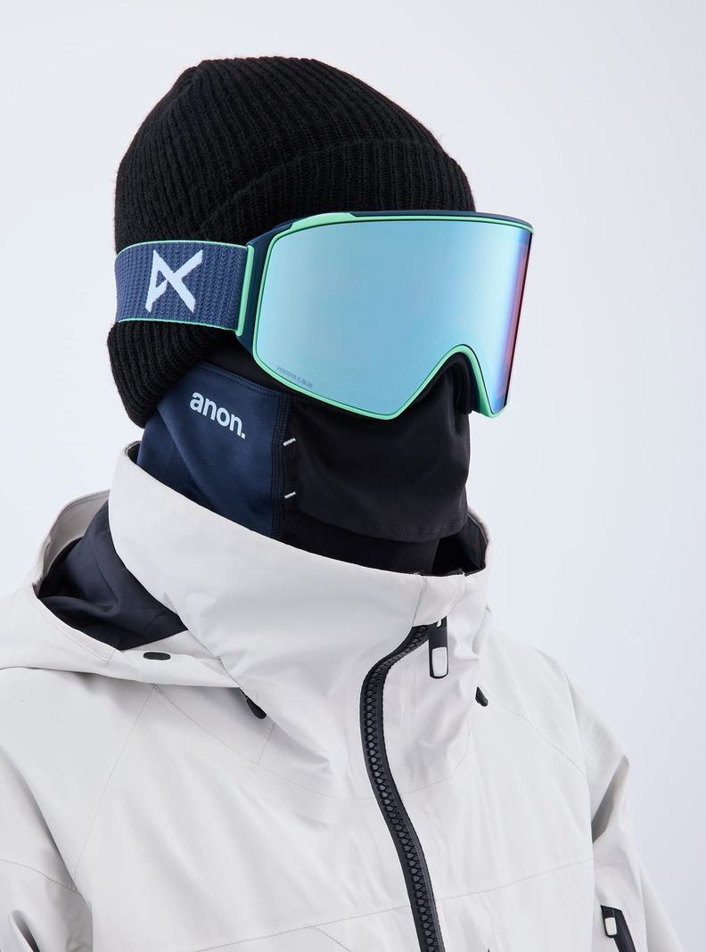 Burton Anon M4 Low Bridge Fit Goggles (Cylindrical) + Bonus Lens + MFI® Face Mask Okuliare Panske Námornícka Modrá Modre Ruzove | 05683-VUCN