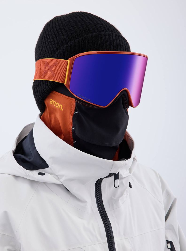 Burton Anon M4 Low Bridge Fit Goggles (Cylindrical) + Bonus Lens + MFI® Face Mask Okuliare Damske Oranžové Červené | 64089-PELB