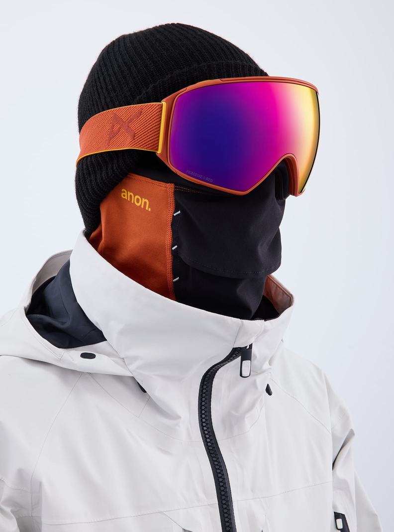 Burton Anon M4 Low Bridge Fit Goggles (Toric) + Bonus Lens + MFI® Face Mask Okuliare Panske Oranžové Červené | 10467-TFLY