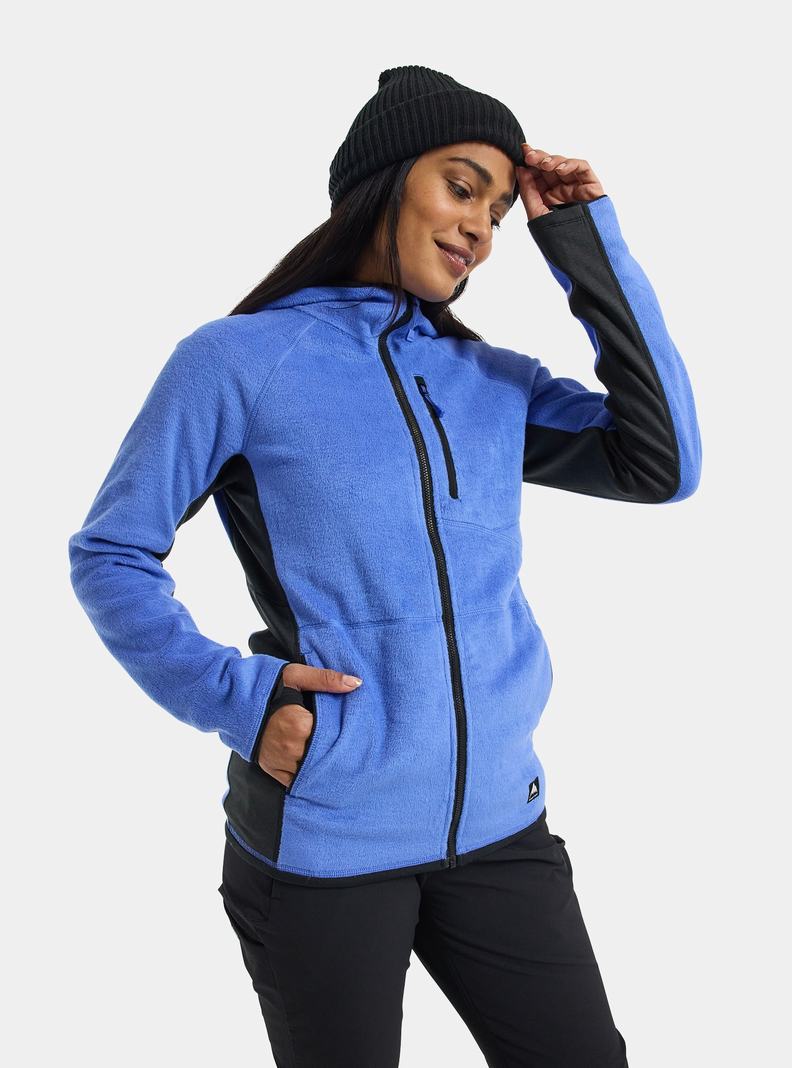 Burton Stockrun Warmest S Kapucňou Full-Zip Fleece Damske Modre Čierne | 15387-ADIG